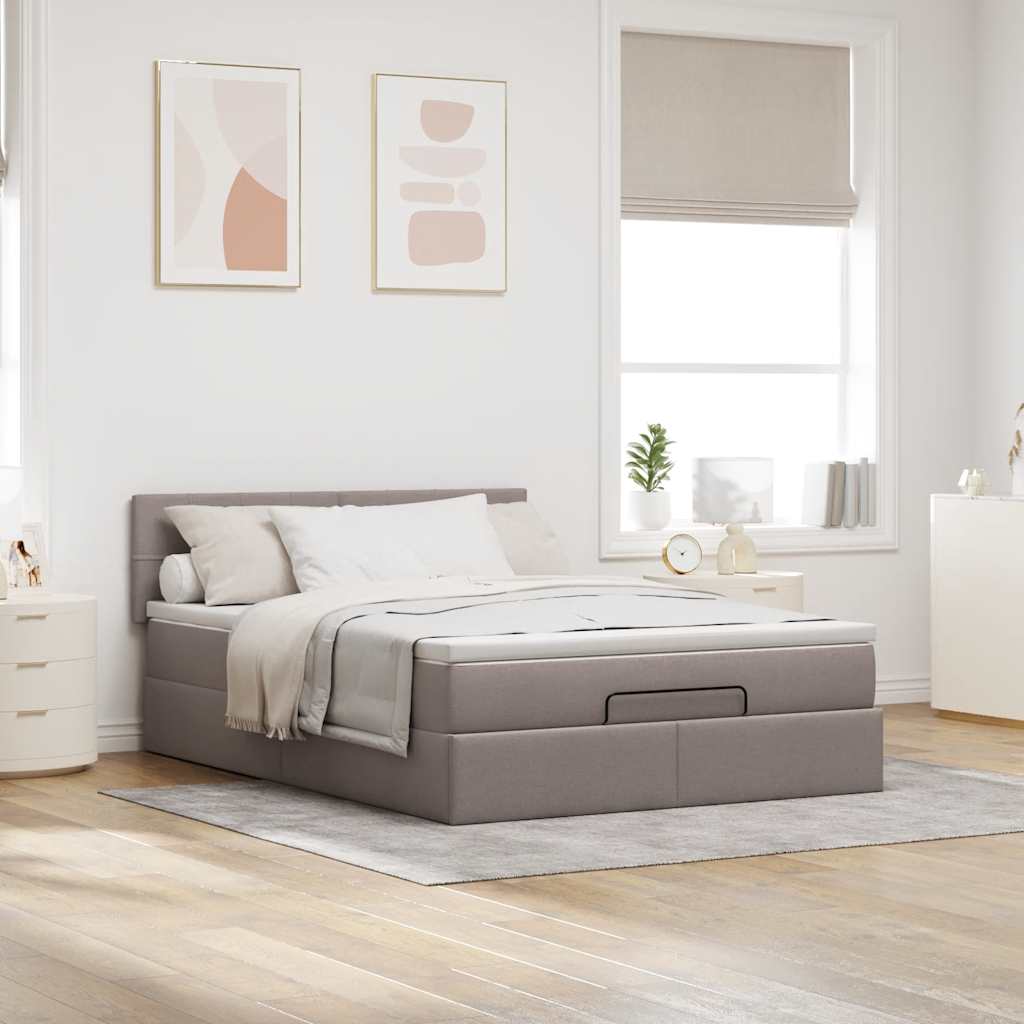 Lit ottoman avec matelas taupe 140x200 cm tissu - XIOS