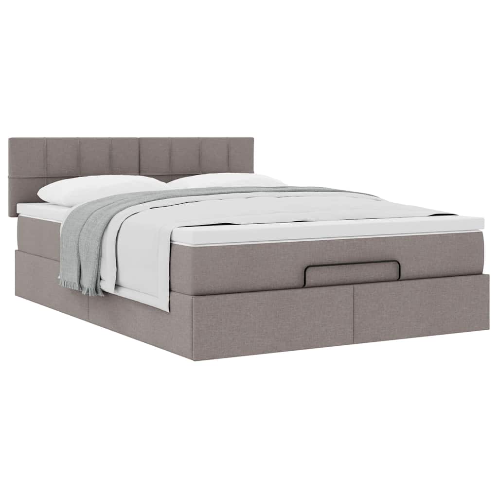 Lit ottoman avec matelas taupe 140x200 cm tissu - XIOS