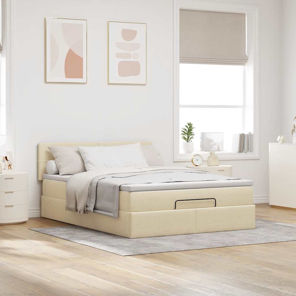 Lit ottoman avec matelas crème 140x200 cm tissu - XIOS