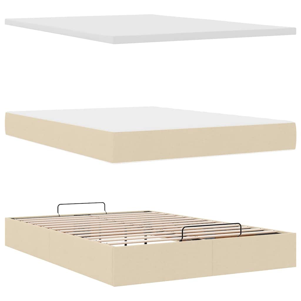Lit ottoman avec matelas crème 140x200 cm tissu - XIOS
