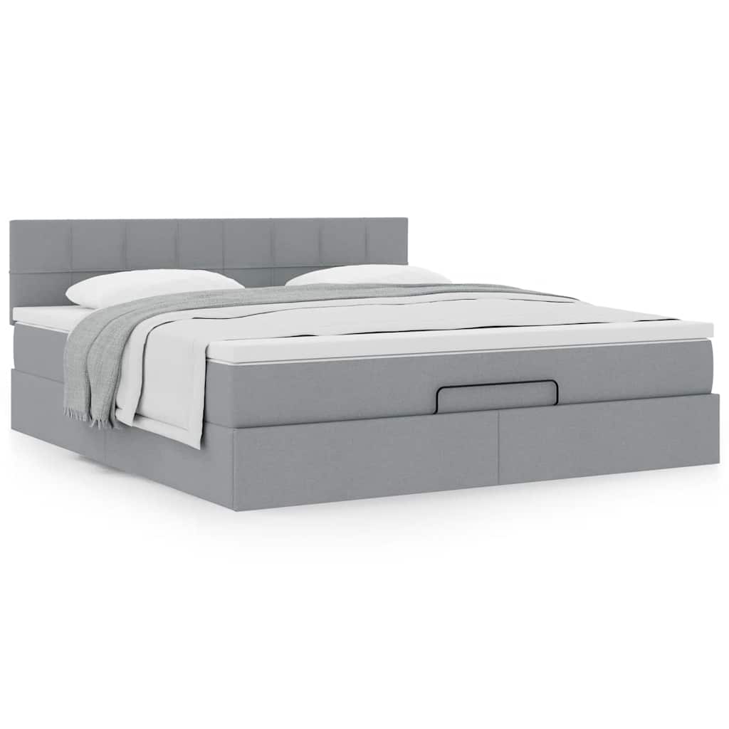 Lit ottoman avec matelas gris clair 160x200 cm tissu - XIOS