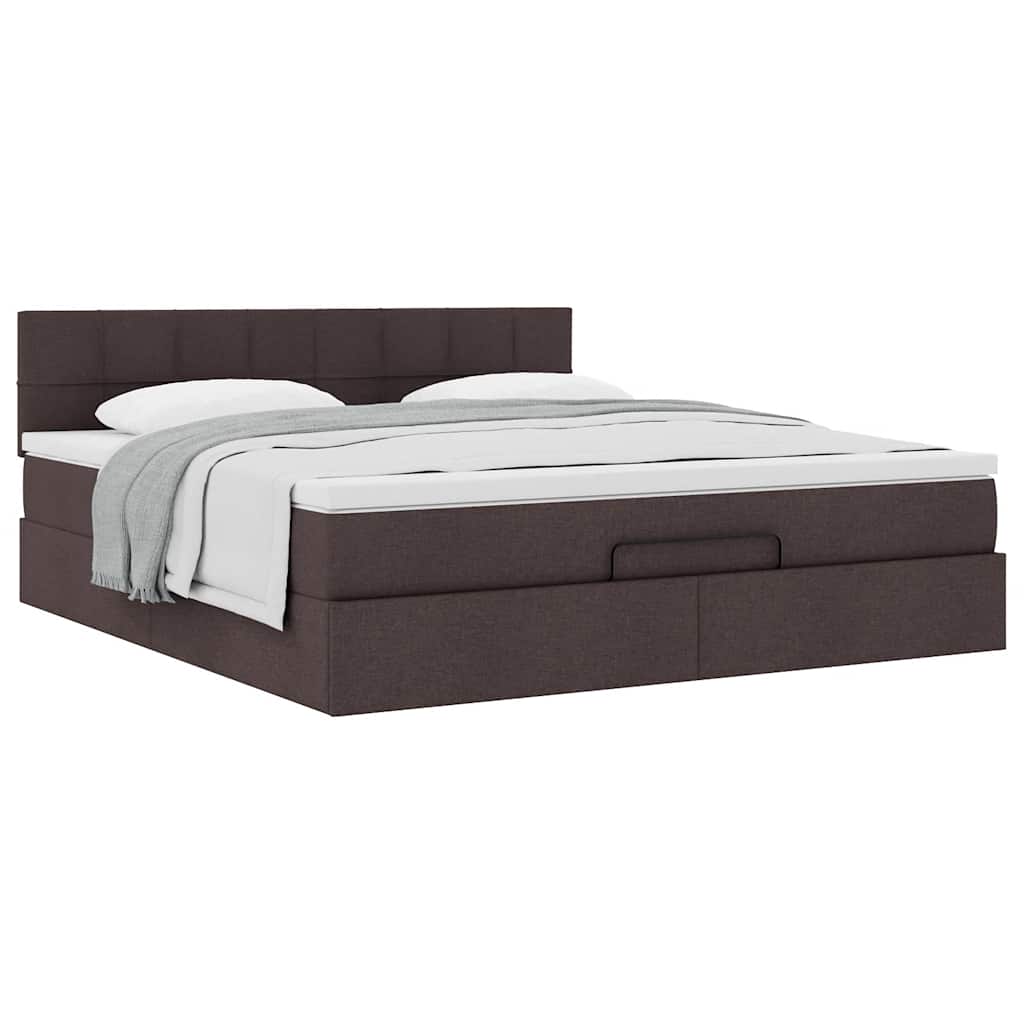 Cadre de lit ottoman avec matelas marron foncé 160x200 cm tissu - XIOS
