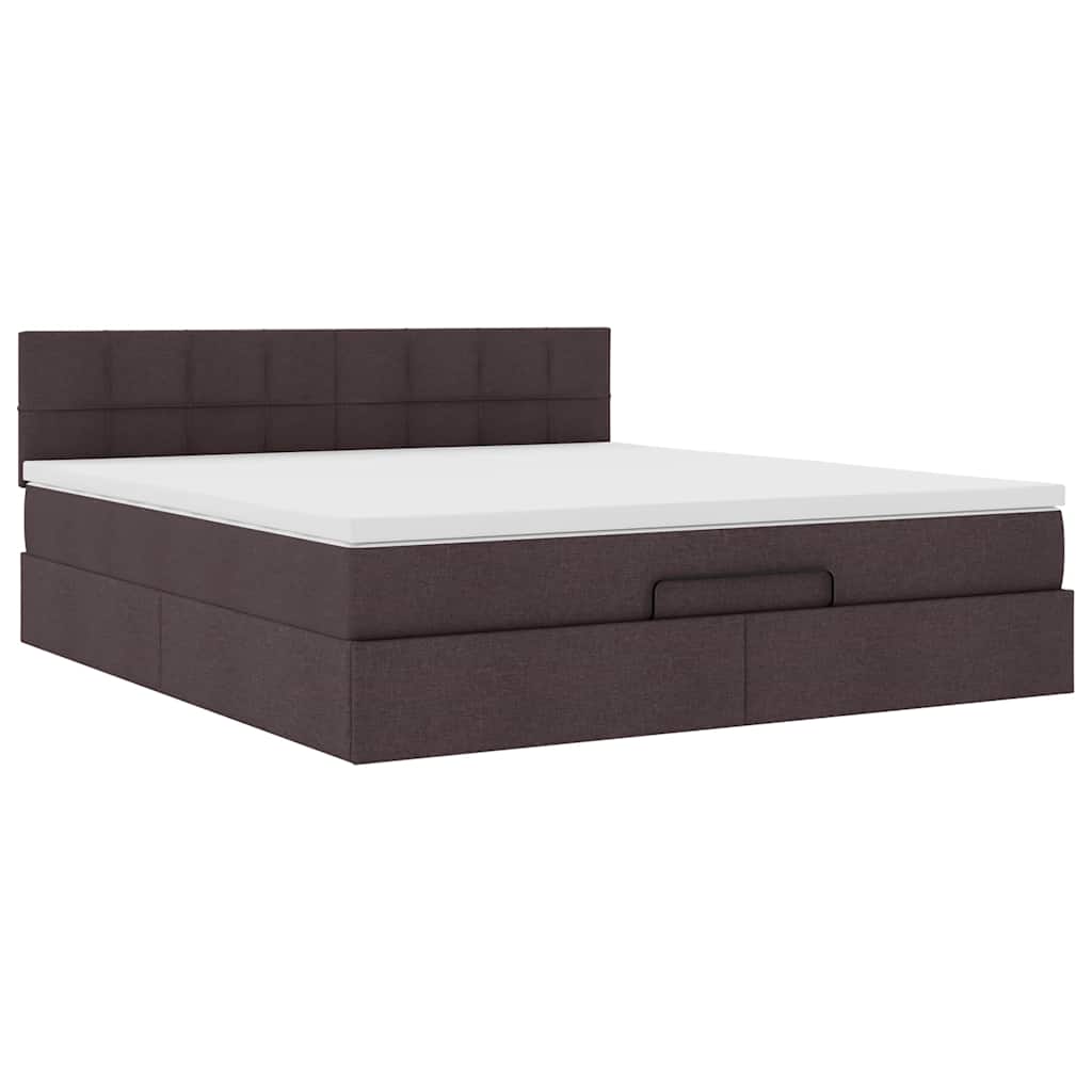 Cadre de lit ottoman avec matelas marron foncé 160x200 cm tissu - XIOS
