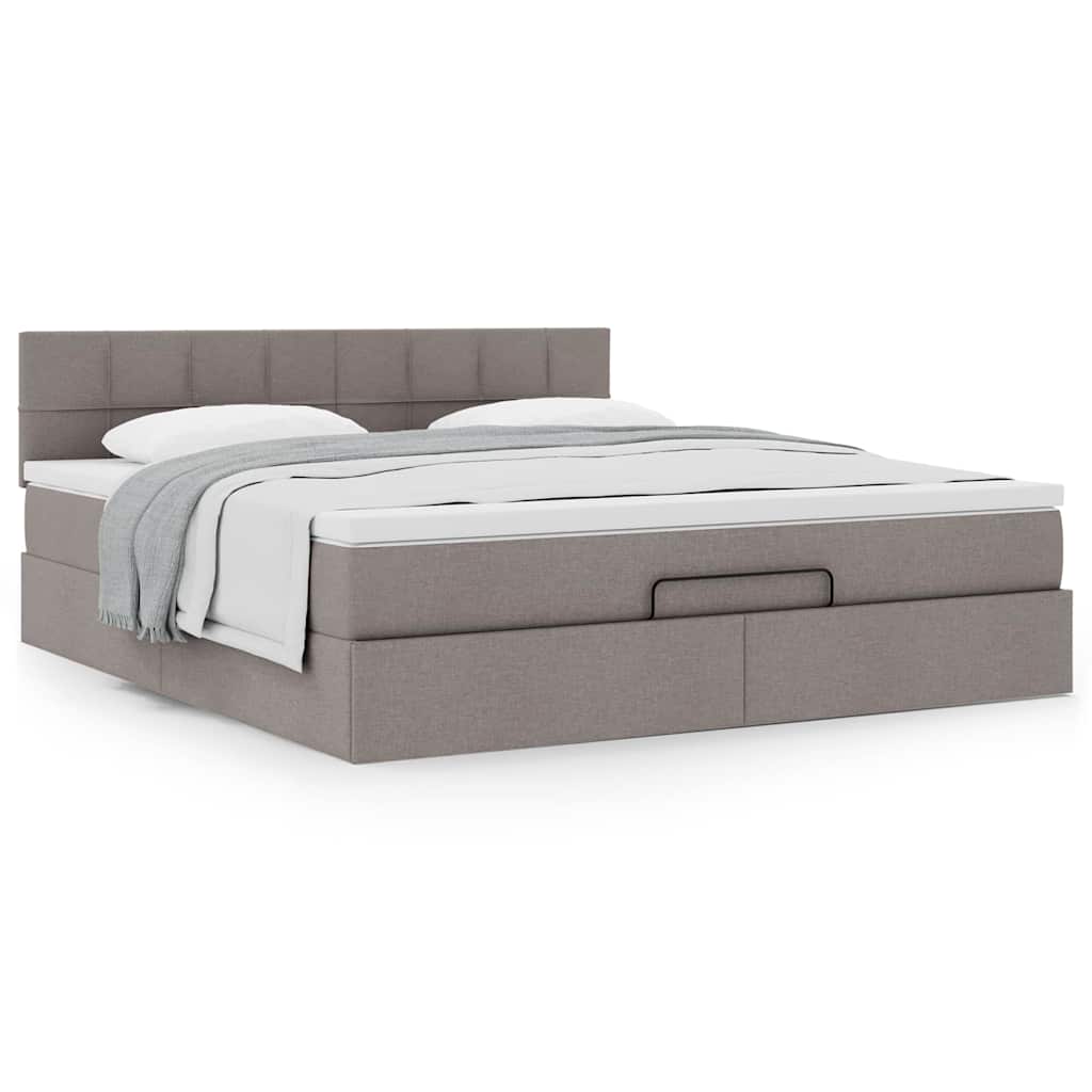 Cadre de lit ottoman avec matelas taupe 160x200 cm tissu - XIOS