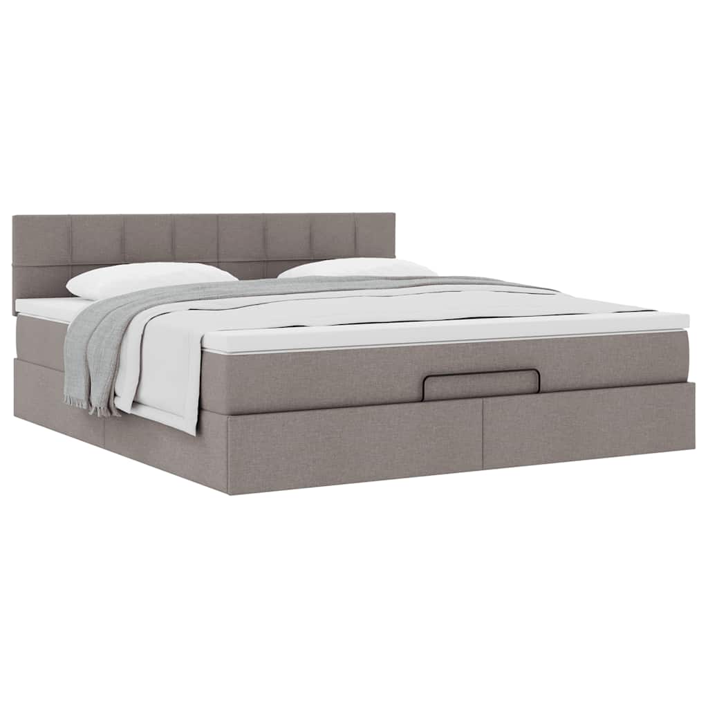 Cadre de lit ottoman avec matelas taupe 160x200 cm tissu - XIOS