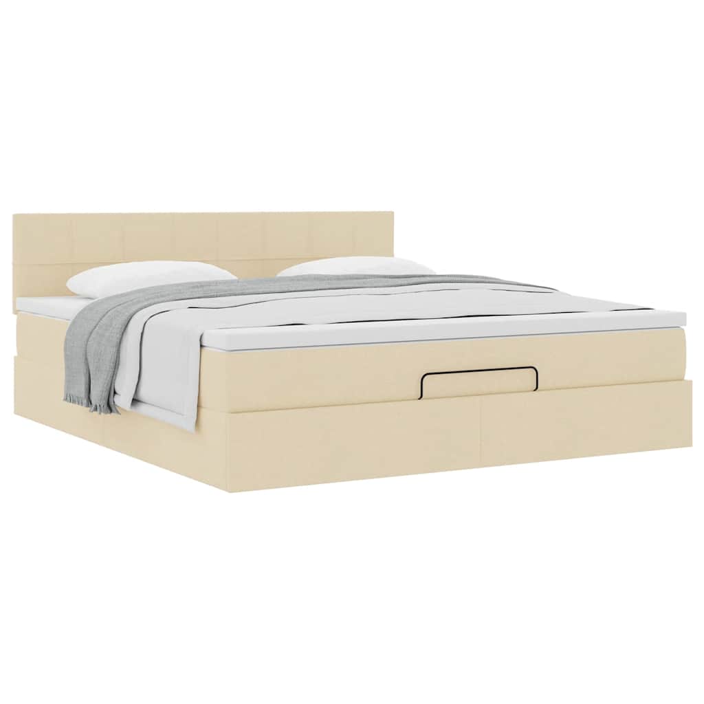 Cadre de lit ottoman avec matelas crème 160x200 cm tissu - XIOS