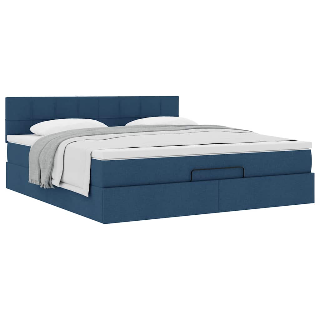 Cadre de lit ottoman avec matelas bleu 160x200 cm tissu - XIOS