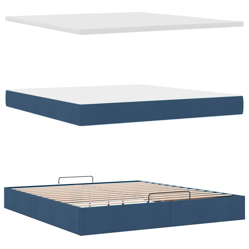 Cadre de lit ottoman avec matelas bleu 160x200 cm tissu - XIOS