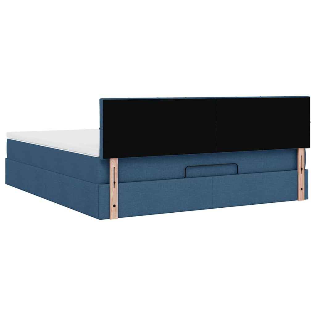Cadre de lit ottoman avec matelas bleu 160x200 cm tissu - XIOS