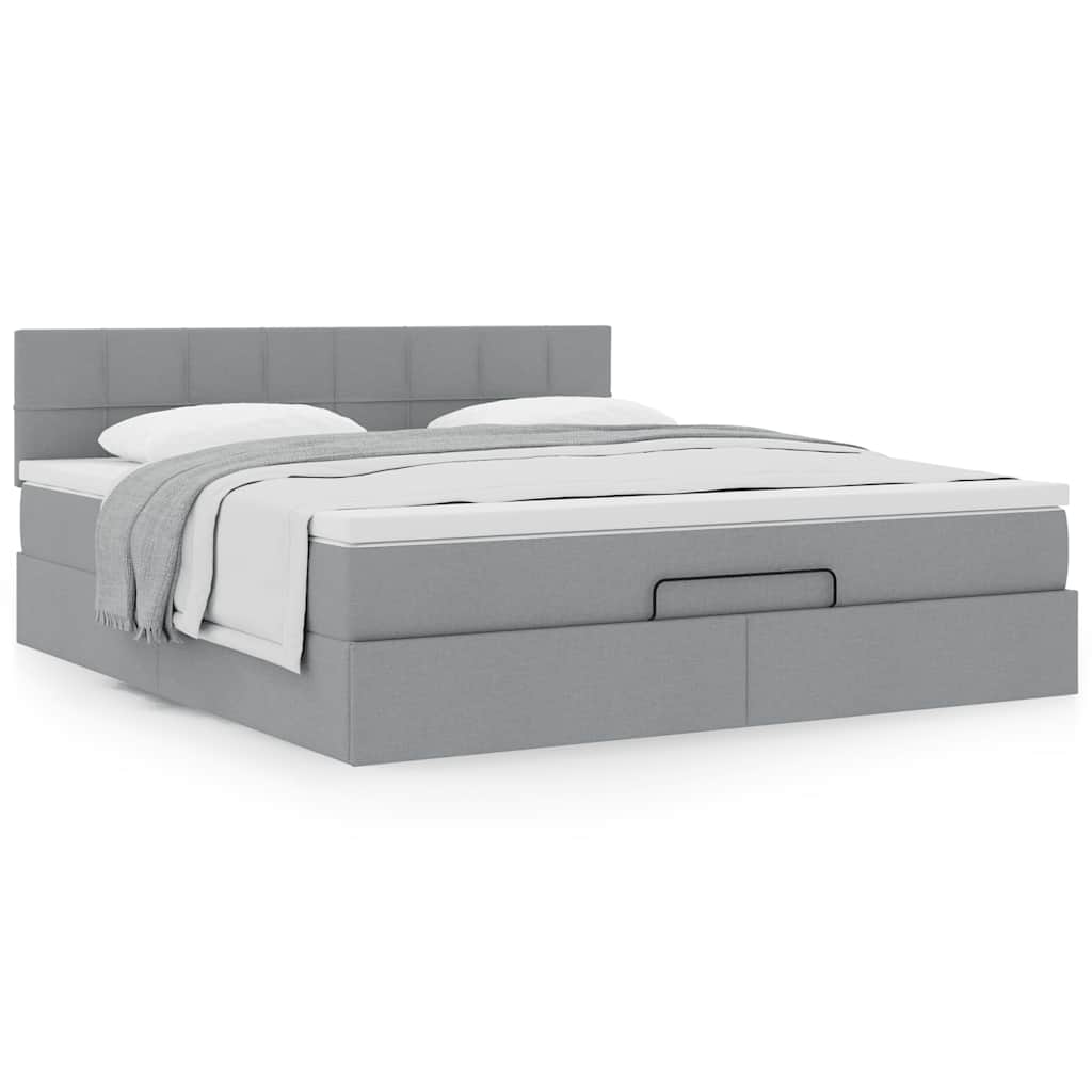 Cadre de lit ottoman et matelas gris clair 180x200 cm tissu - XIOS