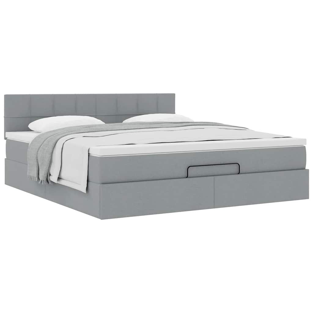 Cadre de lit ottoman et matelas gris clair 180x200 cm tissu - XIOS