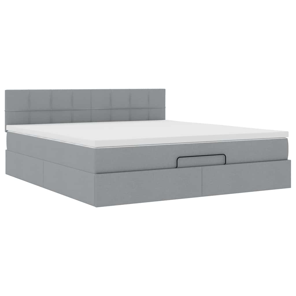 Cadre de lit ottoman et matelas gris clair 180x200 cm tissu - XIOS