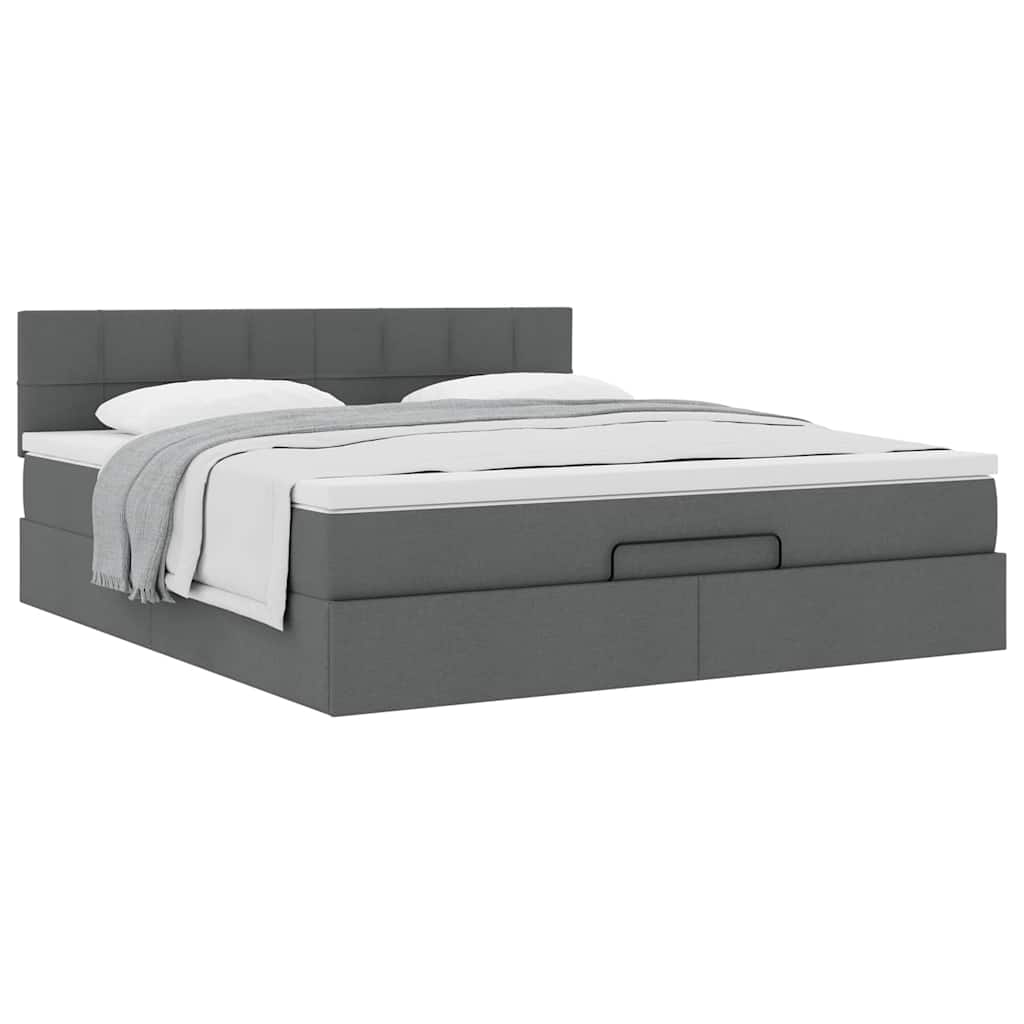Cadre de lit ottoman avec matelas gris foncé 180x200 cm tissu - XIOS