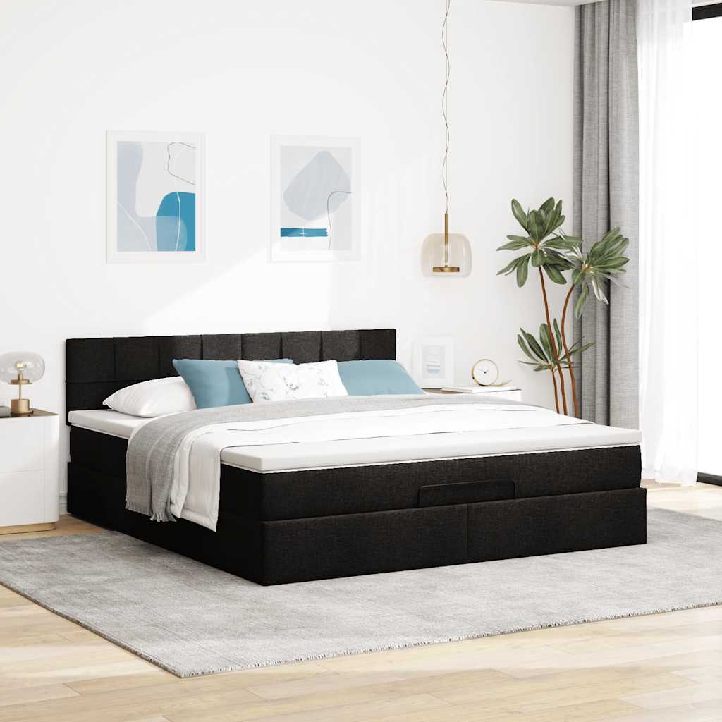 Cadre de lit ottoman avec matelas noir 180x200 cm tissu - XIOS
