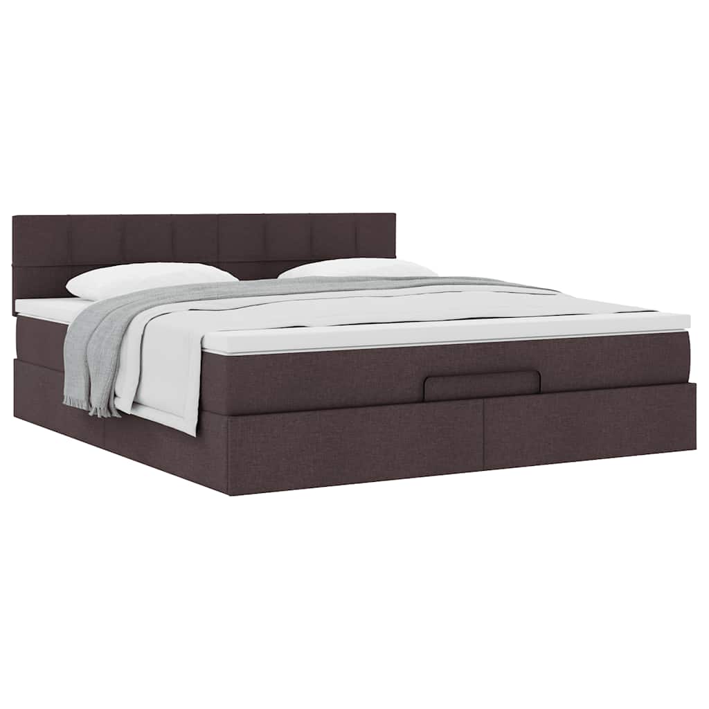 Cadre de lit ottoman avec matelas marron foncé 180x200 cm tissu - XIOS