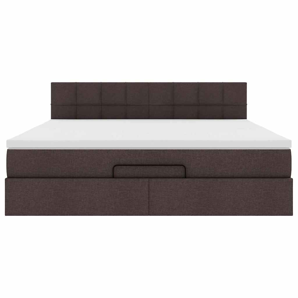 Cadre de lit ottoman avec matelas marron foncé 180x200 cm tissu - XIOS