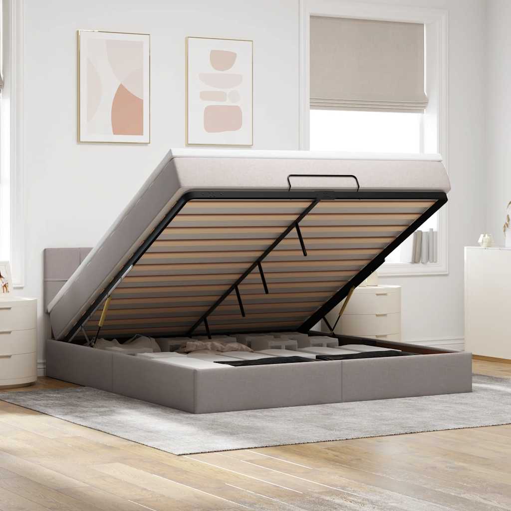 Cadre de lit ottoman avec matelas taupe 180x200 cm tissu - XIOS