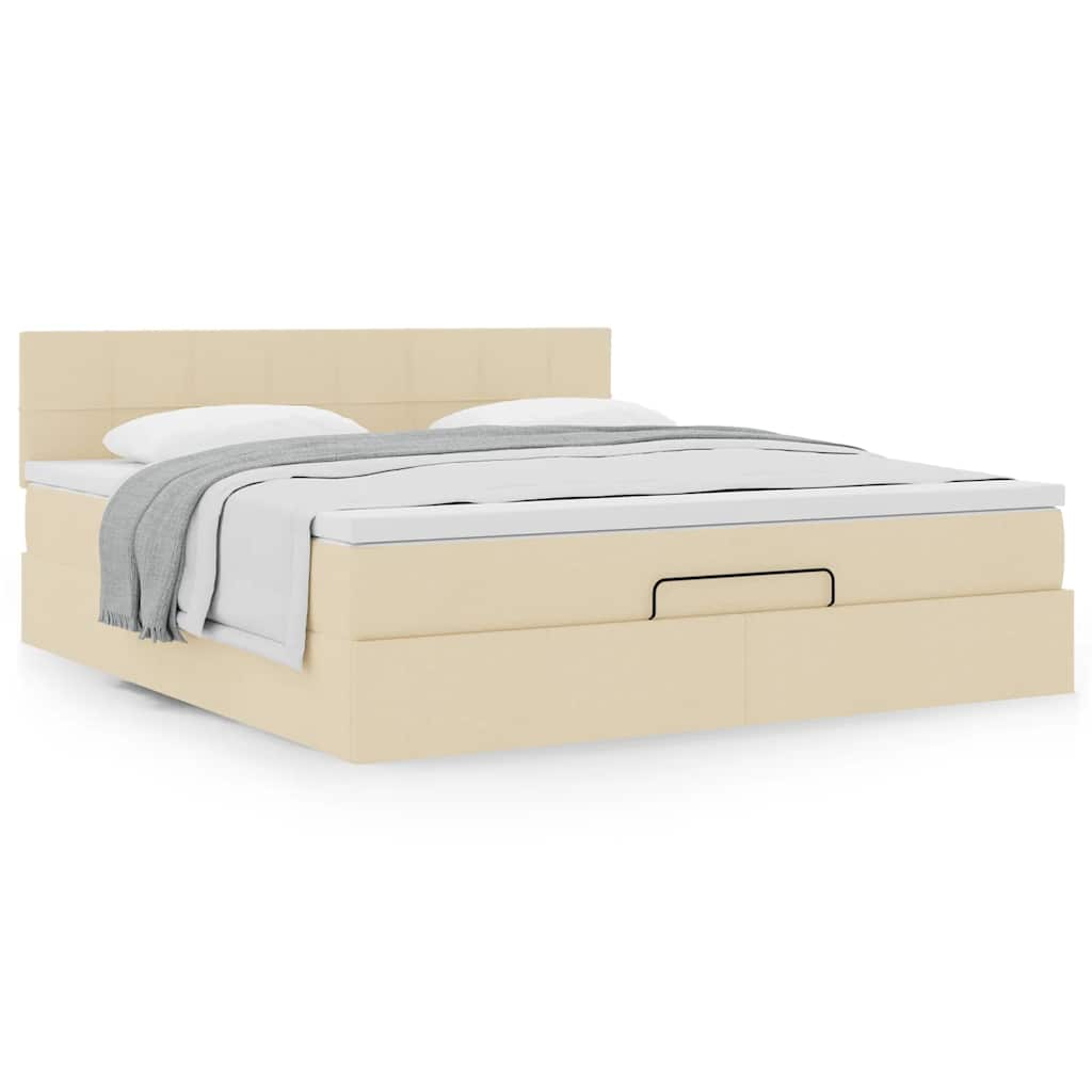 Cadre de lit ottoman avec matelas crème 180x200 cm tissu - XIOS