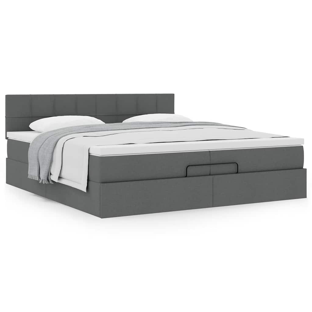 Cadre de lit ottoman avec matelas gris foncé 200x200 cm tissu - XIOS