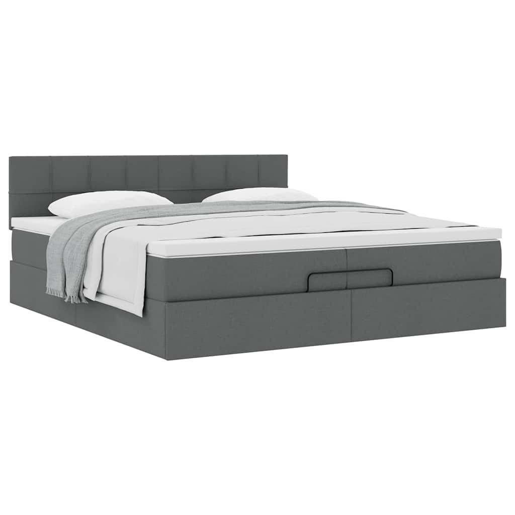 Cadre de lit ottoman avec matelas gris foncé 200x200 cm tissu - XIOS