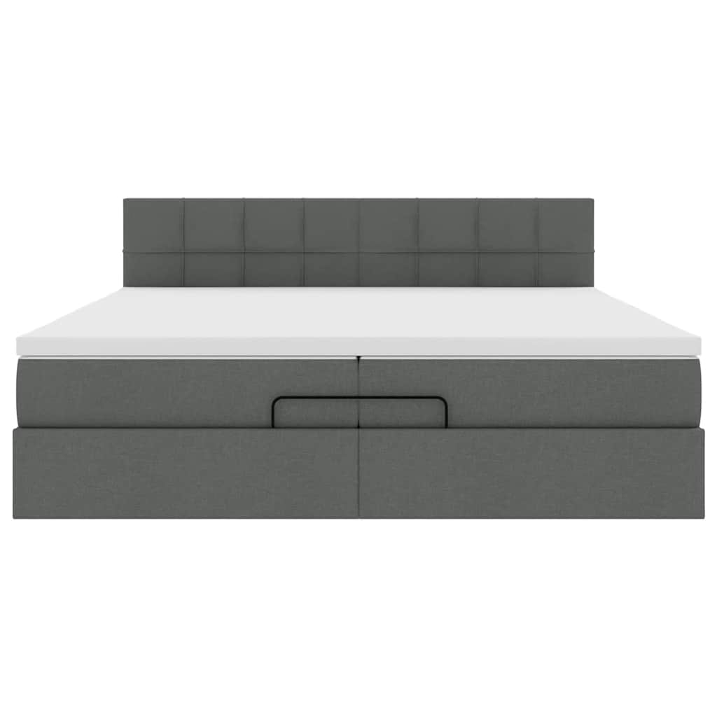 Cadre de lit ottoman avec matelas gris foncé 200x200 cm tissu - XIOS