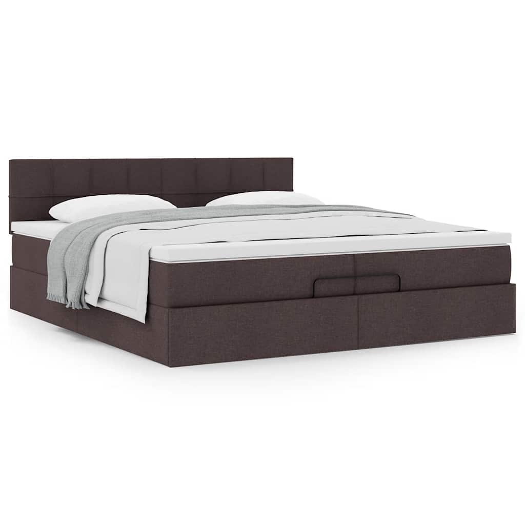 Cadre de lit ottoman avec matelas marron foncé 200x200 cm tissu - XIOS