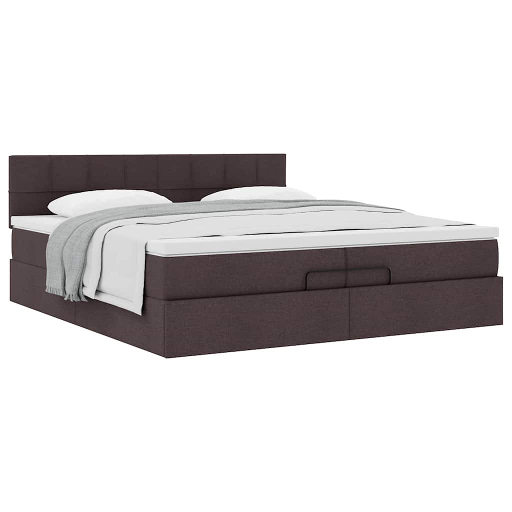 Cadre de lit ottoman avec matelas marron foncé 200x200 cm tissu - XIOS