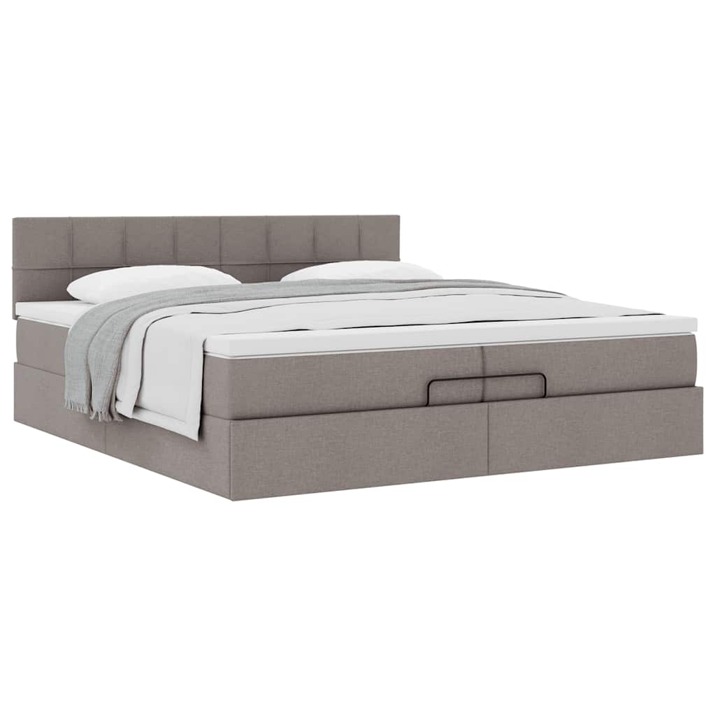 Cadre de lit ottoman avec matelas taupe 200x200 cm tissu - XIOS