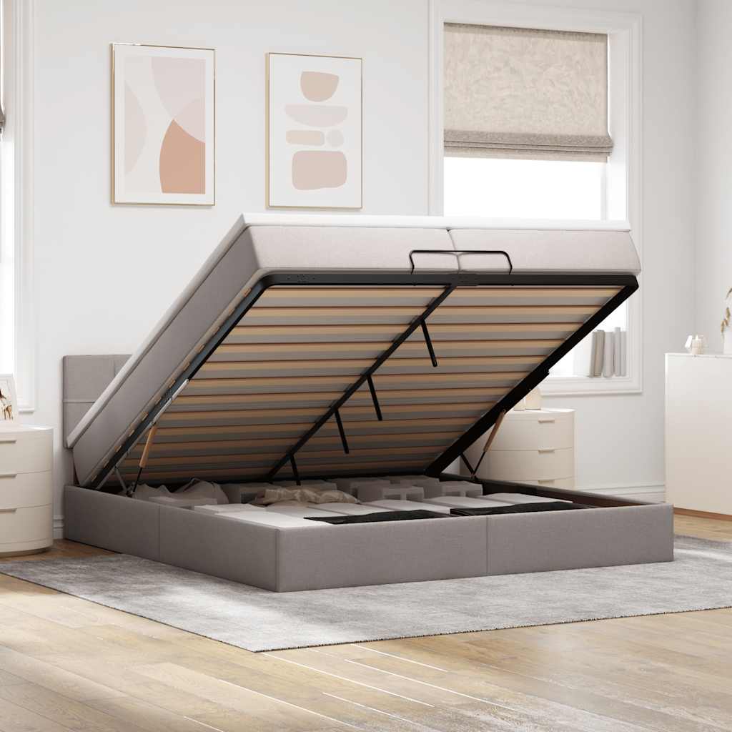 Cadre de lit ottoman avec matelas taupe 200x200 cm tissu - XIOS