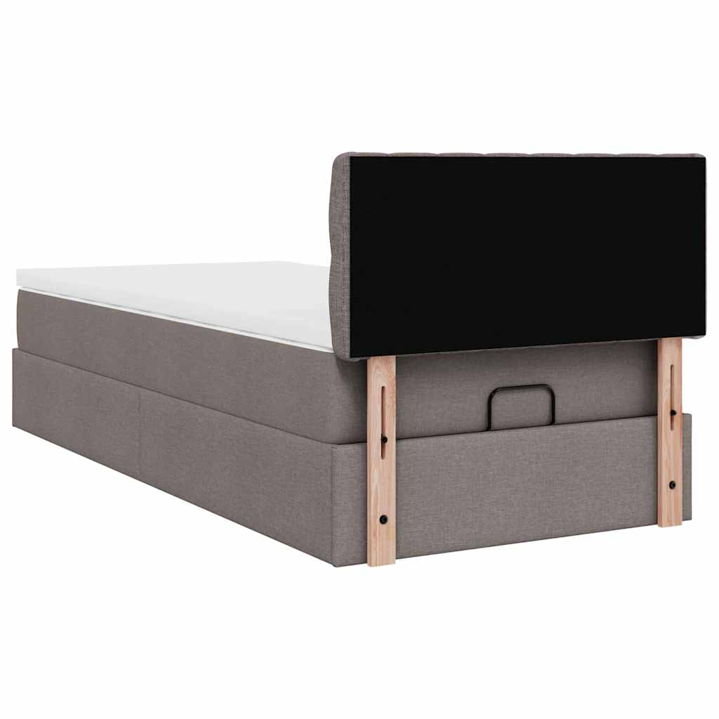 Cadre de lit ottoman avec matelas taupe 80x200 cm tissu - XIOS