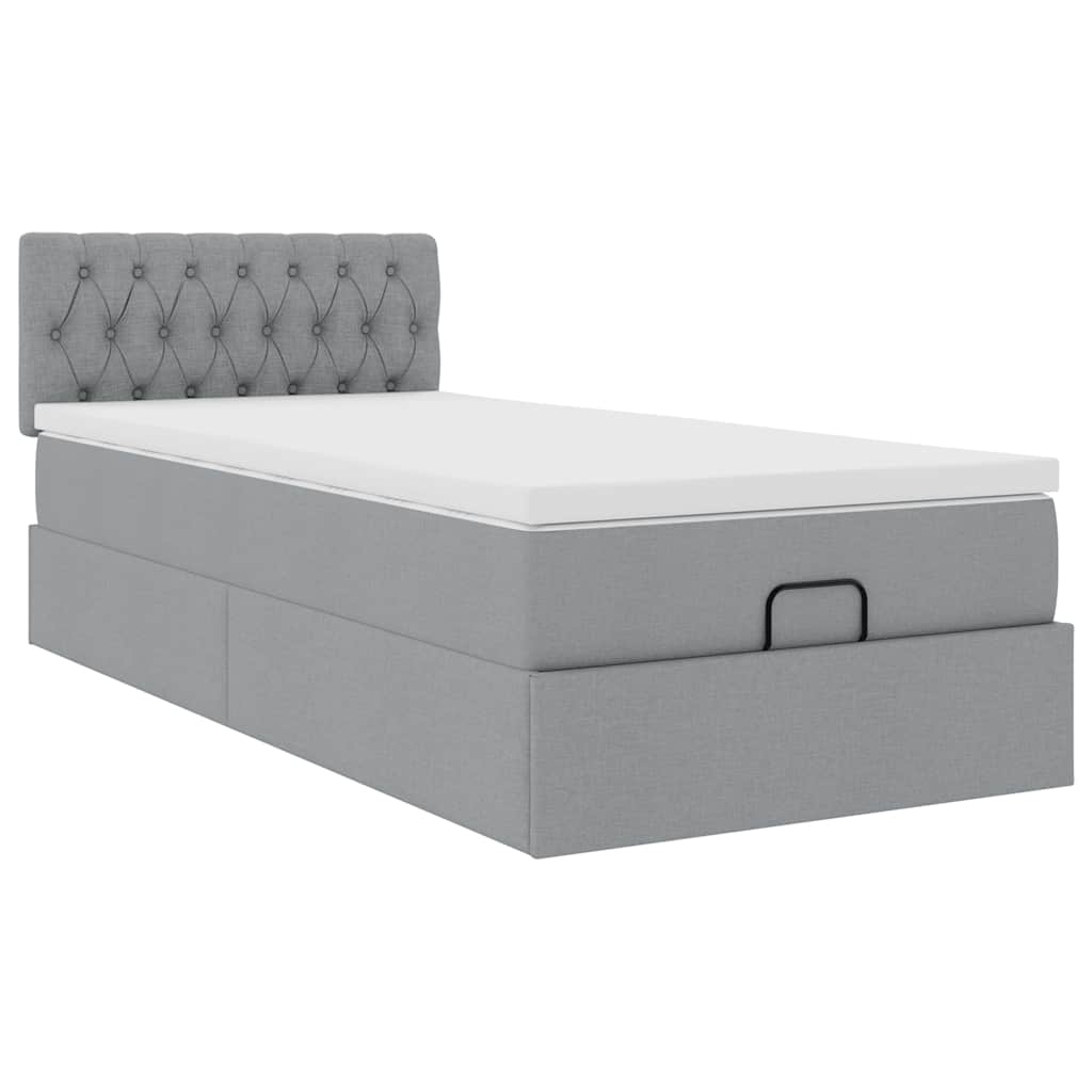 Cadre de lit ottoman et matelas gris clair 90x190 cm tissu - XIOS
