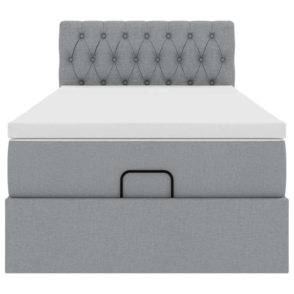 Cadre de lit ottoman et matelas gris clair 90x190 cm tissu - XIOS