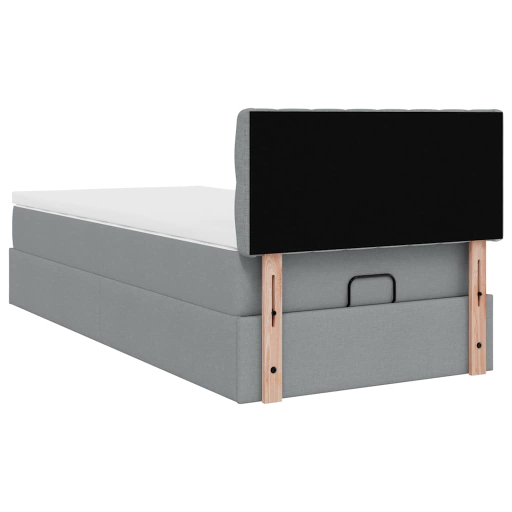 Cadre de lit ottoman et matelas gris clair 90x190 cm tissu - XIOS