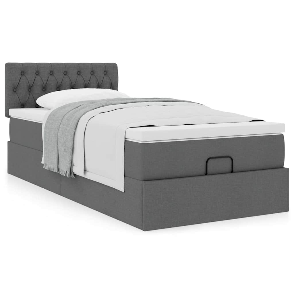 Cadre de lit ottoman avec matelas gris foncé 90x190 cm tissu - XIOS