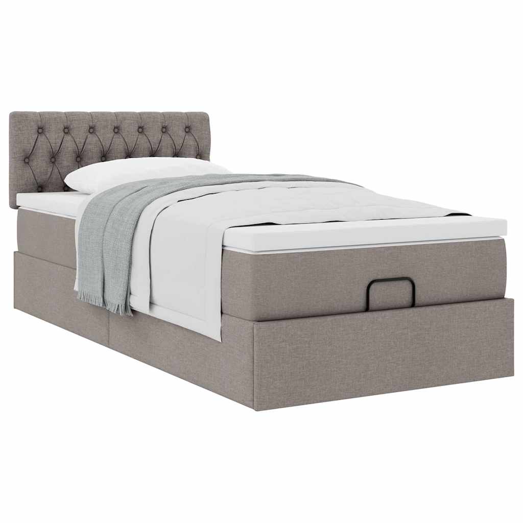 Cadre de lit ottoman avec matelas taupe 90x190 cm tissu - XIOS