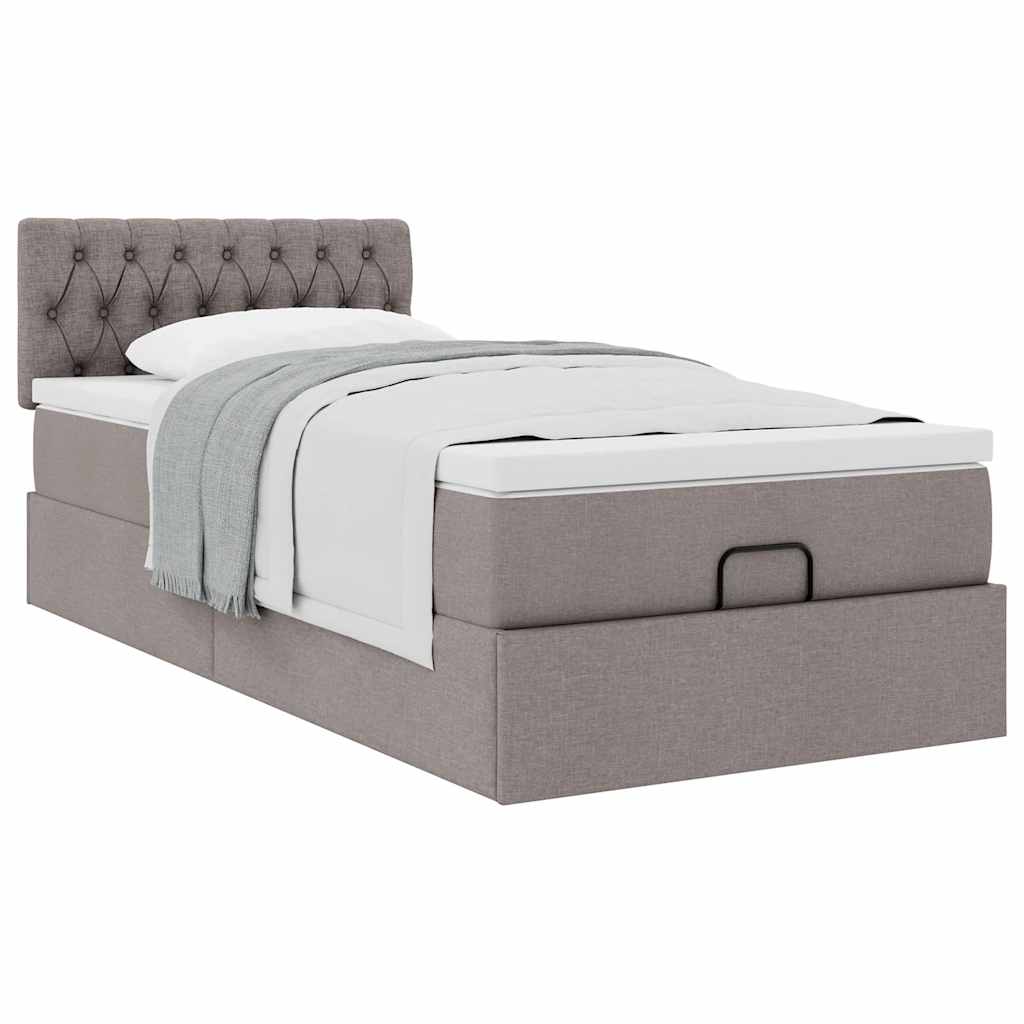 Lit ottoman avec matelas taupe 90x200 cm tissu - XIOS
