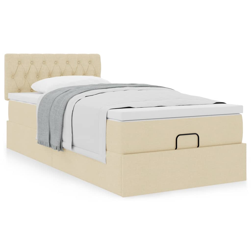 Lit ottoman avec matelas crème 90x200 cm tissu - XIOS