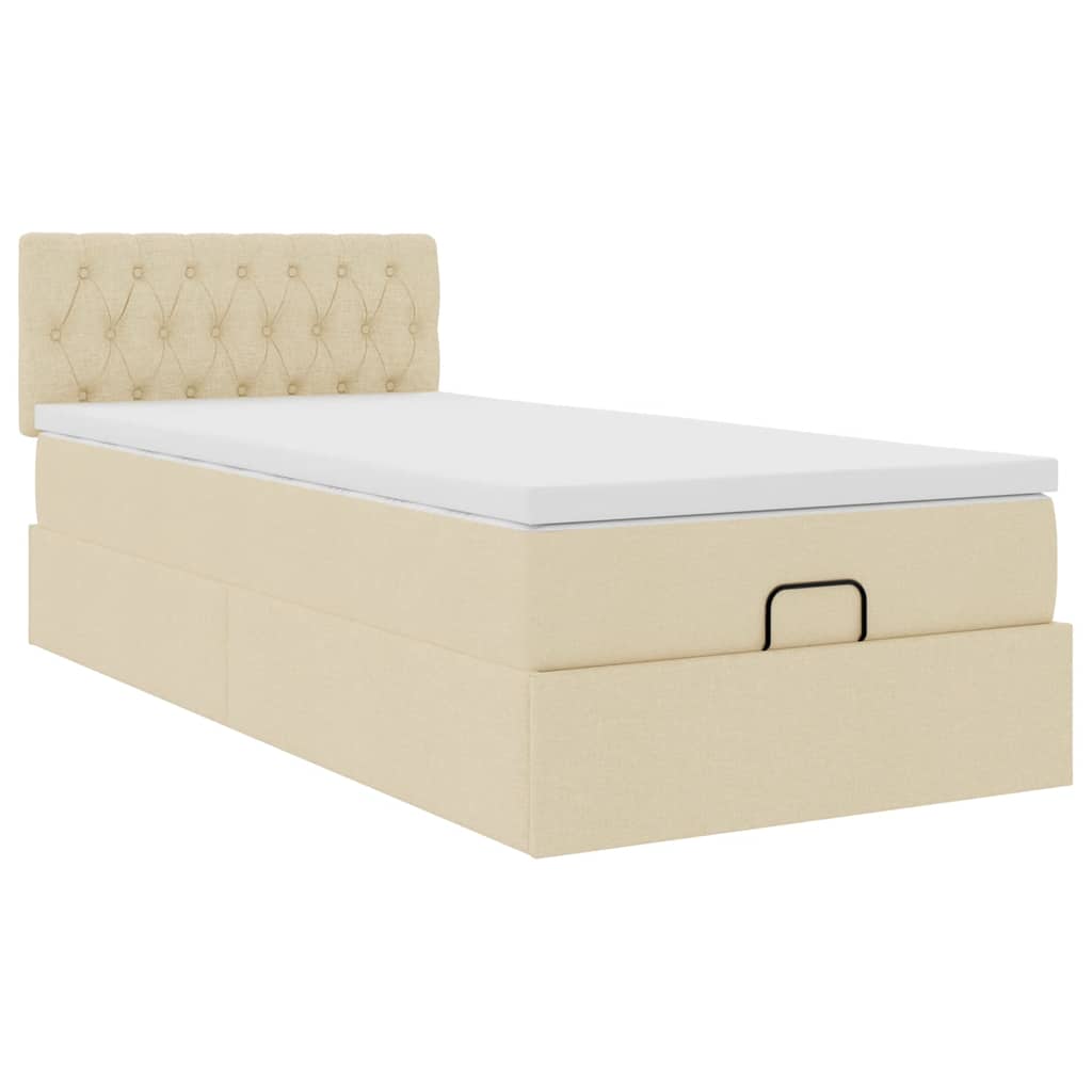 Lit ottoman avec matelas crème 90x200 cm tissu - XIOS