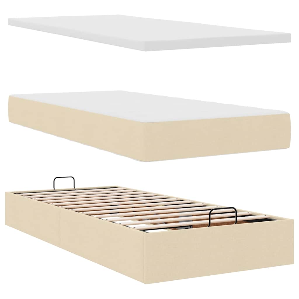 Lit ottoman avec matelas crème 90x200 cm tissu - XIOS