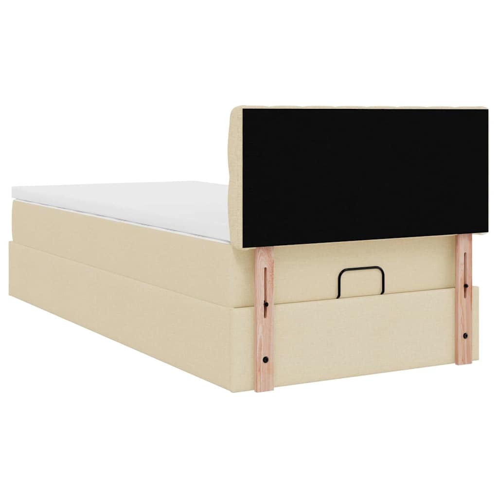 Lit ottoman avec matelas crème 90x200 cm tissu - XIOS