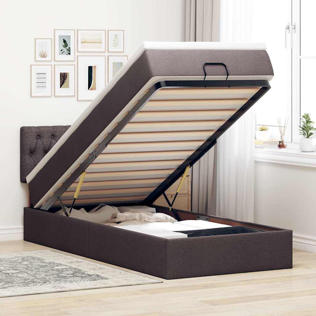 Lit ottoman avec matelas marron foncé 100x200 cm tissu - XIOS