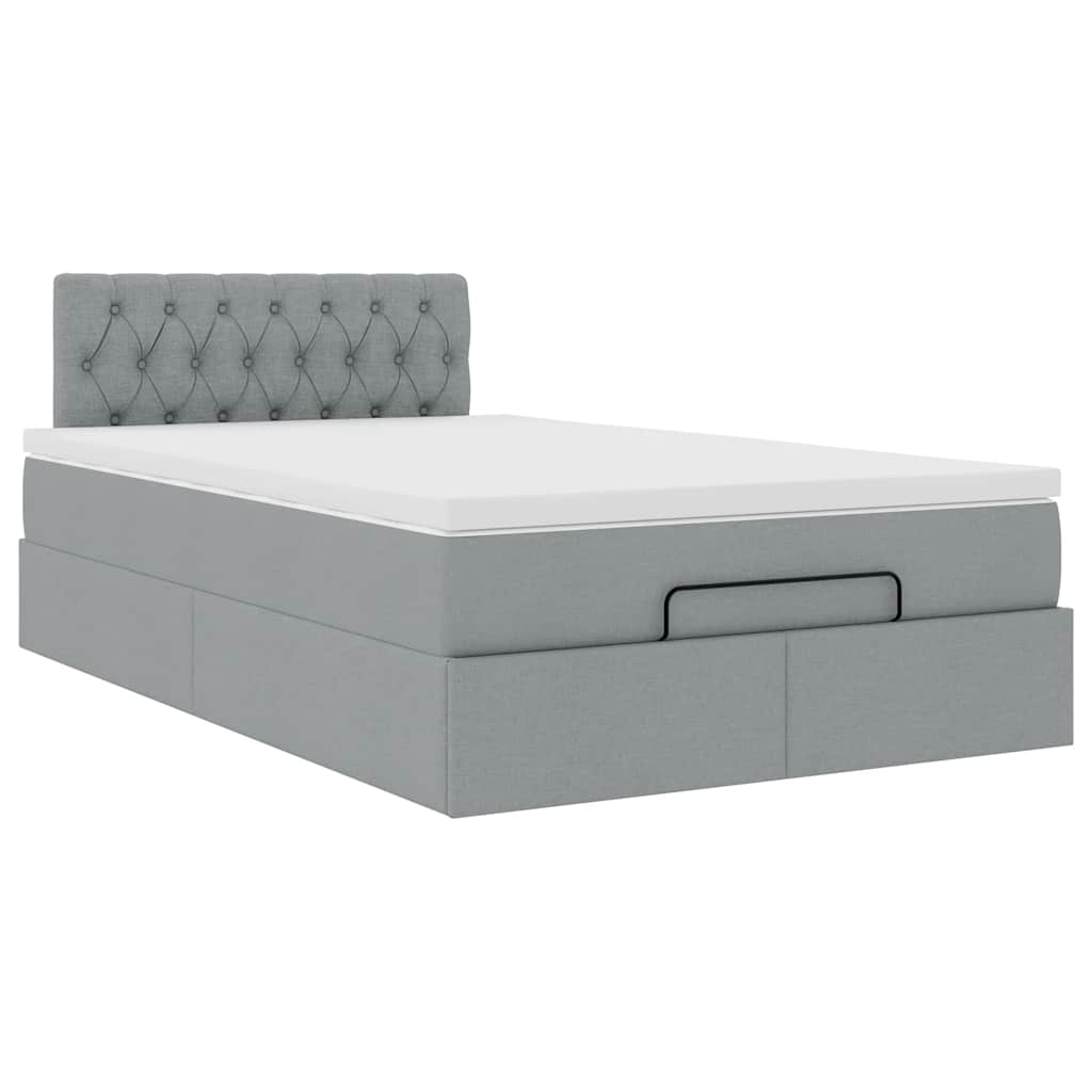Lit ottoman avec matelas gris clair 120x190 cm tissu - XIOS