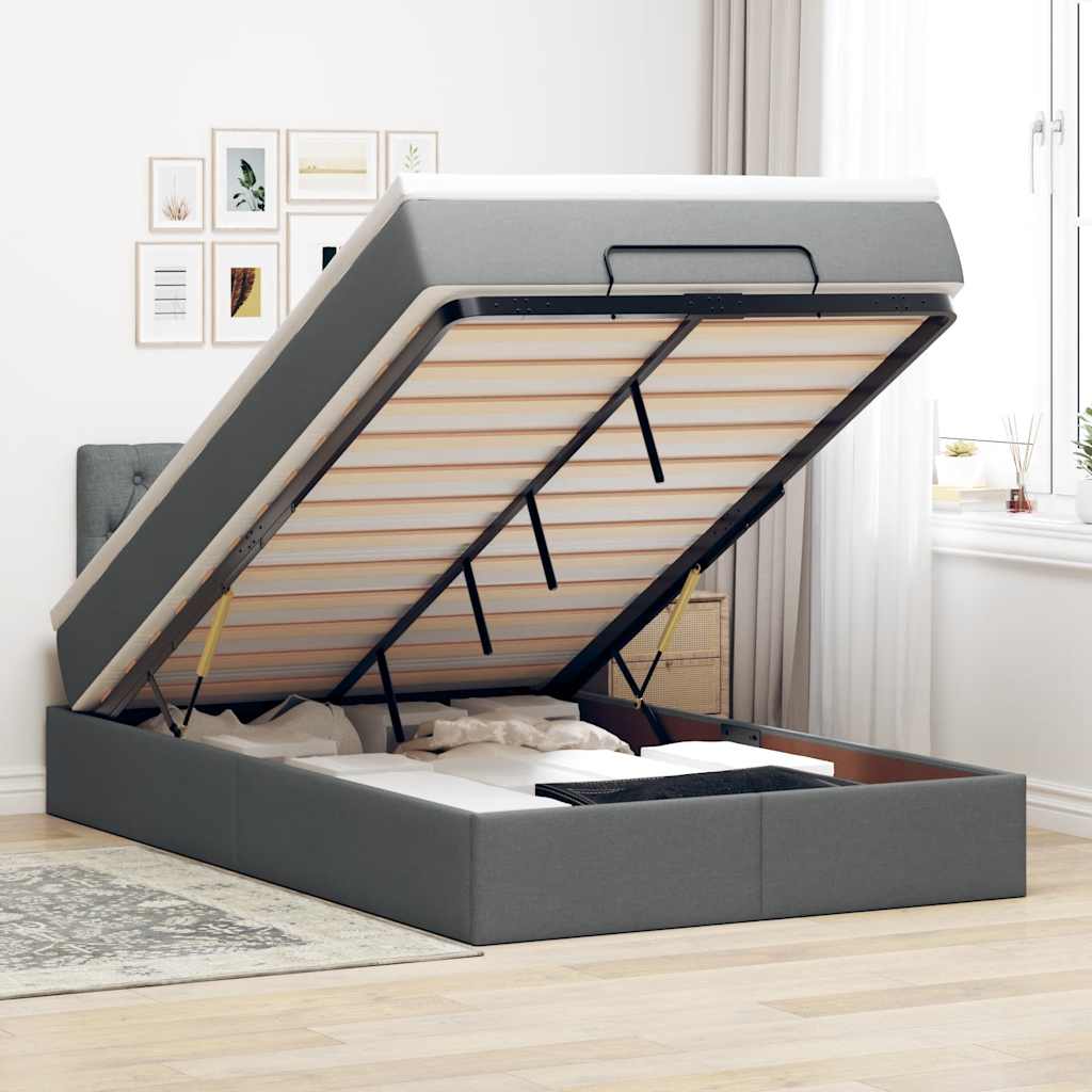 Lit ottoman avec matelas gris foncé 120x190 cm tissu - XIOS