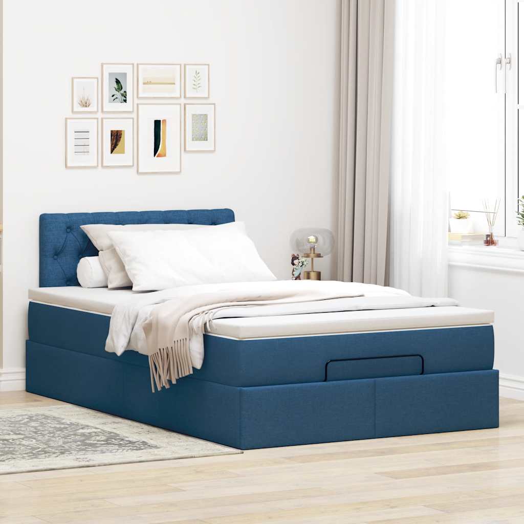 Cadre de lit ottoman avec matelas bleu 120x190 cm tissu - XIOS