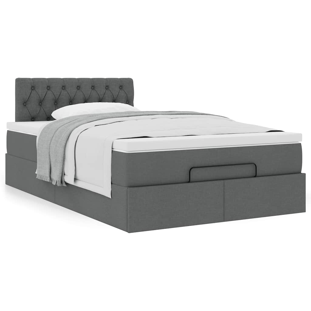 Lit ottoman avec matelas gris foncé 120x200 cm tissu - XIOS