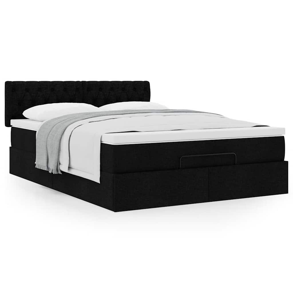 Lit ottoman avec matelas noir 140x190 cm tissu - XIOS