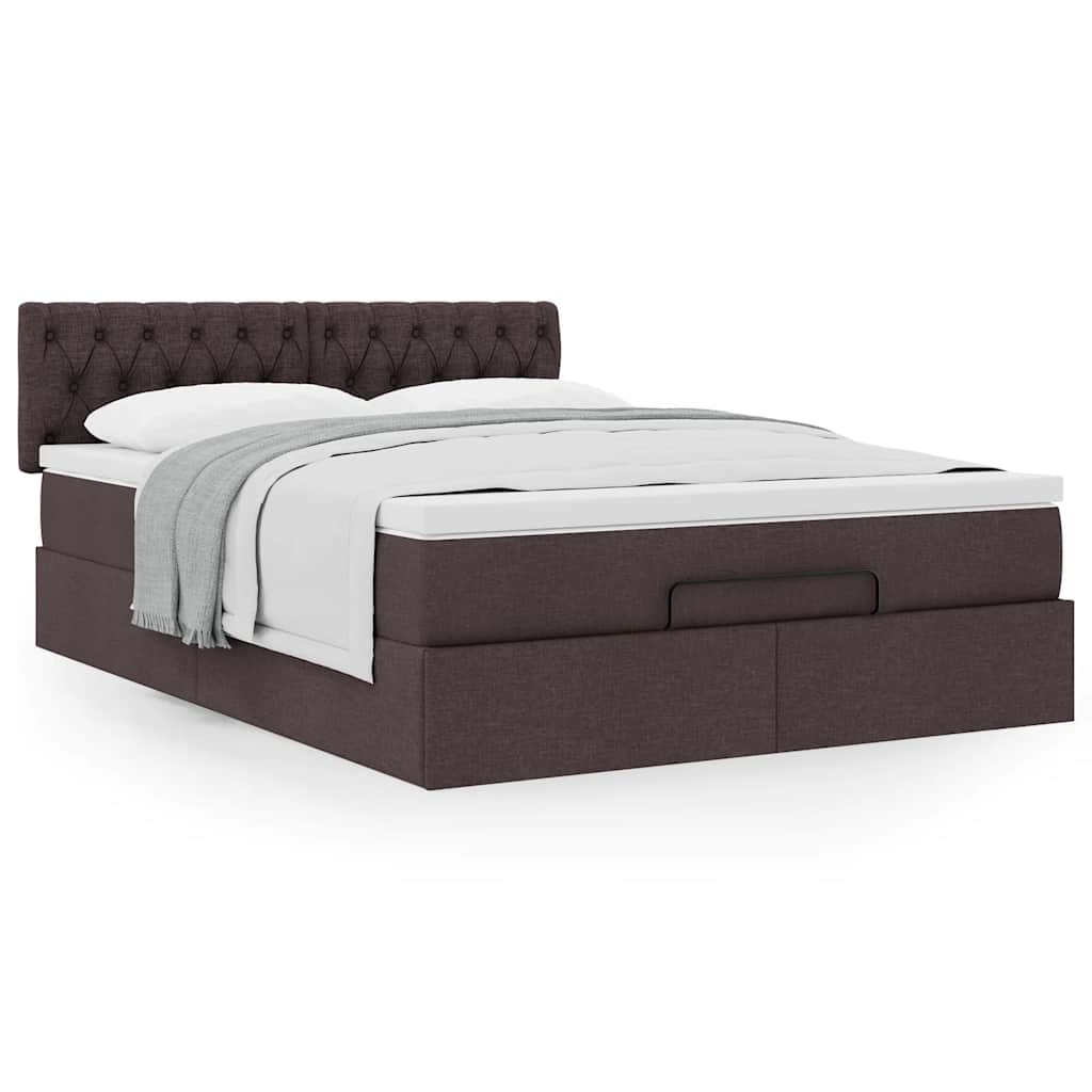 Lit ottoman avec matelas marron foncé 140x190 cm tissu - XIOS