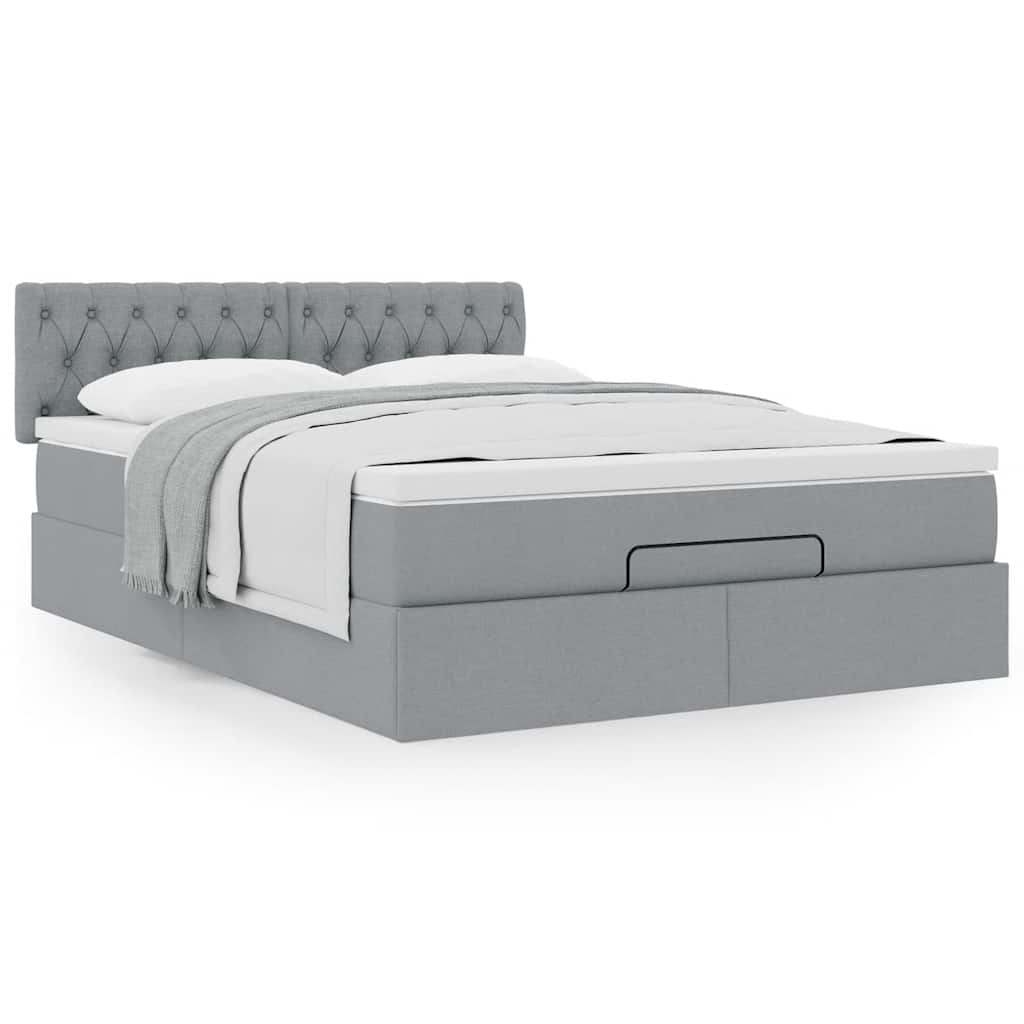 Cadre de lit ottoman et matelas gris clair 140x200 cm tissu - XIOS