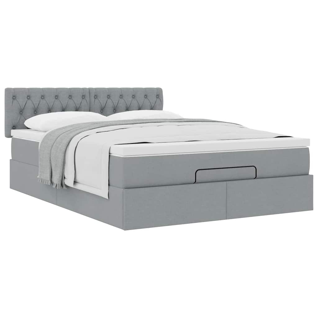 Cadre de lit ottoman et matelas gris clair 140x200 cm tissu - XIOS