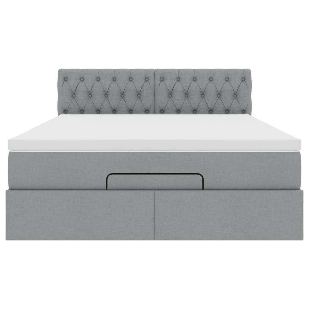 Cadre de lit ottoman et matelas gris clair 140x200 cm tissu - XIOS